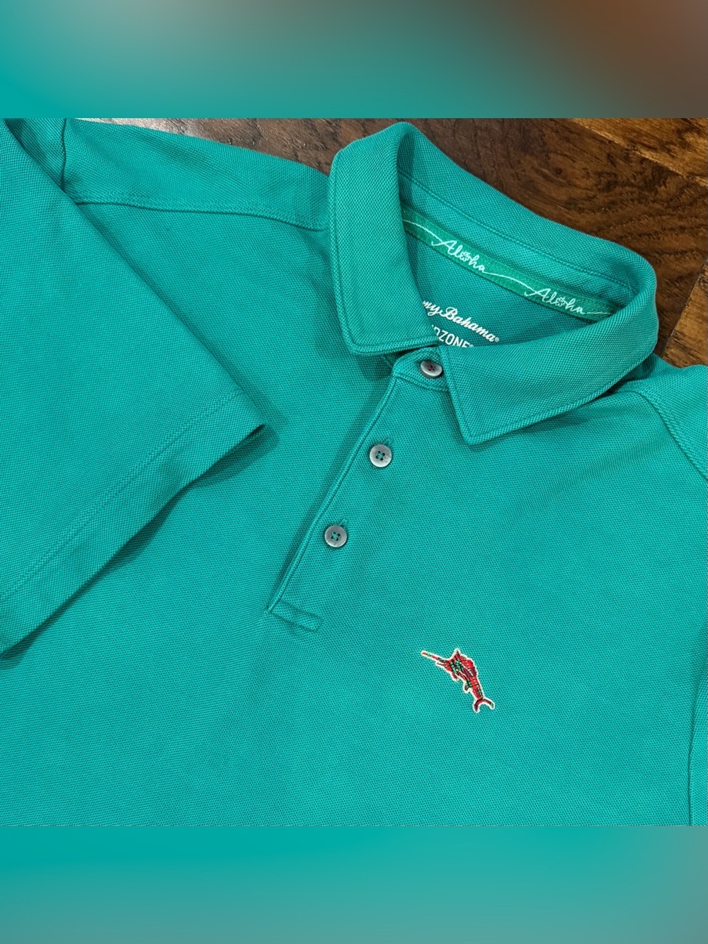 Tommy Bahama IslandZone Men L Green Supima Cotton Blend Golf Polo Shirt Trim Fit